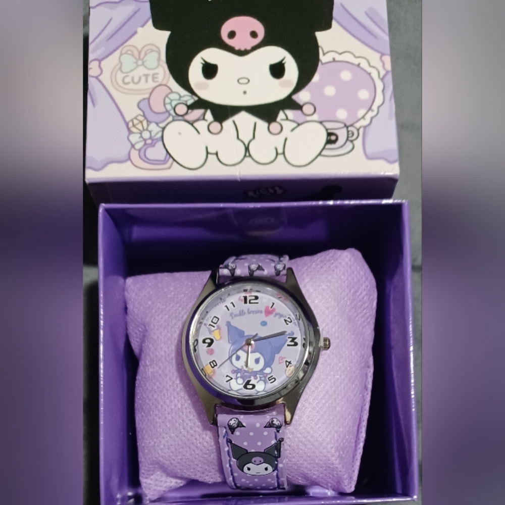 Kuromi Watch-Adjusts, Fit Kids & Adults- Gift Box- Leather Style Band, Purple